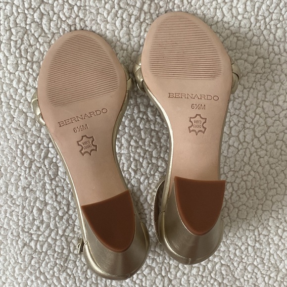 NWOT Bernardo Anthropologie Bethany Gold Braided Strap Block Heels - Picture 14 of 16